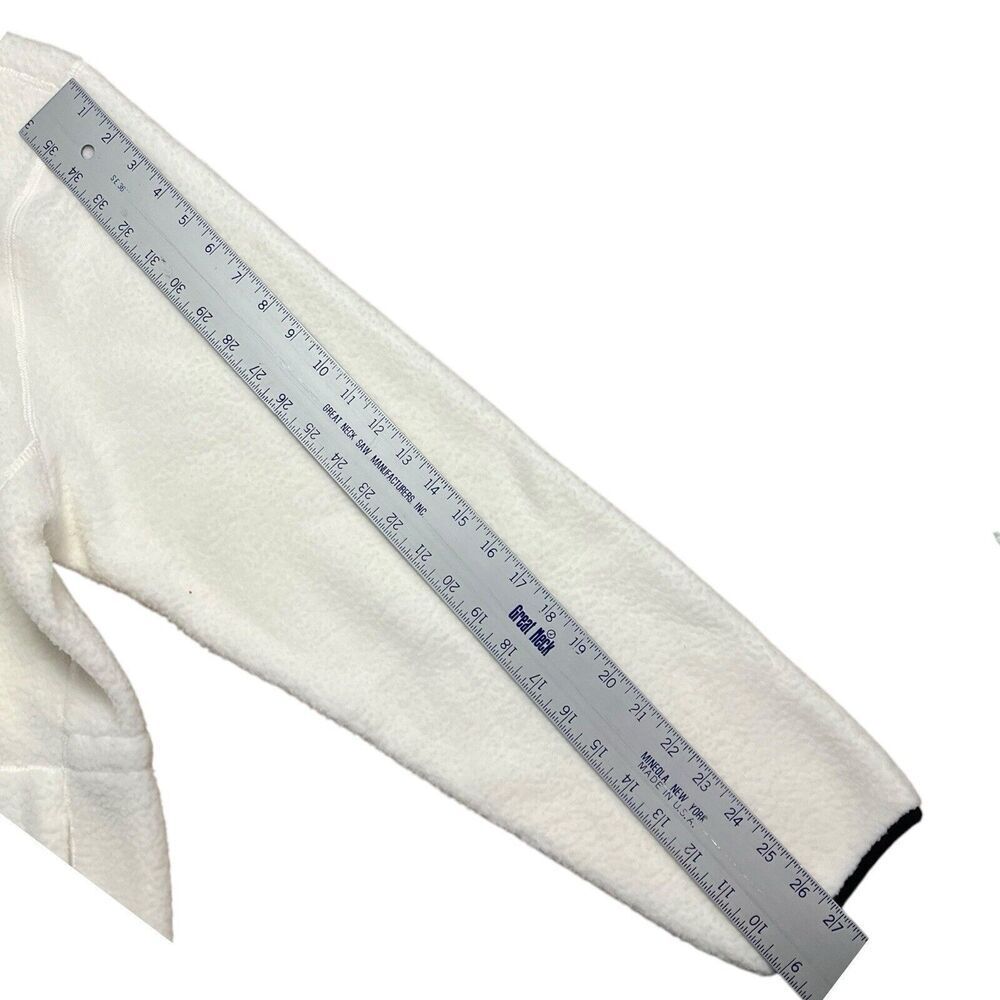 RAINS Heavy Fleece Jacket WMNS XL White Long Snap Button Up Boxy Teddy Fossil - Picture 9 of 13